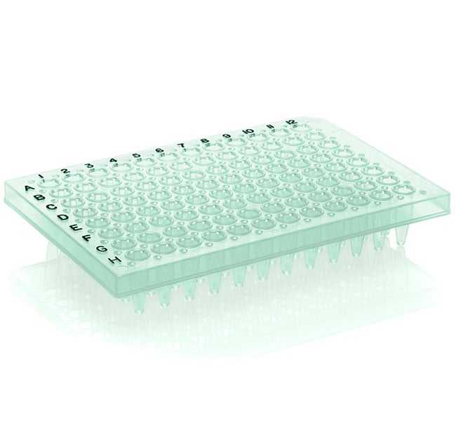 PCR 板（96 孔，半裙边，平面，黑色印字，绿色）